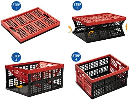 Eslite 34L Large Plastic Folding Storage Crates,Collapsible Crates for Storage,Pack of 3 (Black+Red) - Image 3