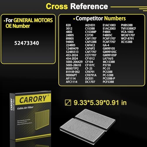 CARORY Cabin Air Filter w/Activated Carbon for Chevy, GMC, Cadillac Select Models - Silverado 1500/2500, Suburban, Avalanche 1500, Tahoe, Sierra 1500, Yukon, Escalade, and More, CF791 - Image 4