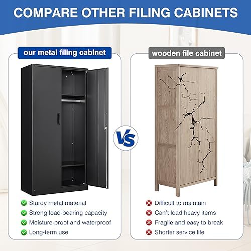 BYNSOE Metal Armoire Wardrobe Closet with 2 Doors 72'' Wardrobe Cabinet with Hanging Rail Metal Closet with Adjustable Shelves for Bedroom Furniture.Require Assembly - Image 4
