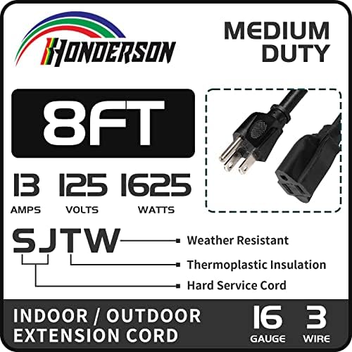 8 Ft Black Outdoor Extension Cord, 16 Gauge Heavy Duty Power Cord - Image 2