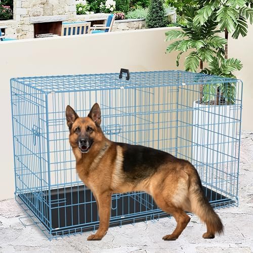 FDW | 48" Foldable Metal Dog Crate | Blue | Cage for XL Dogs - Image 2