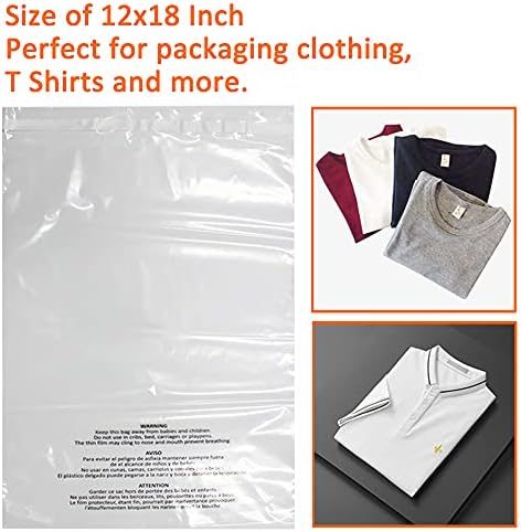 Belinlen 200 Count 12x18 Inch Self Seal Clear Poly Bags with Suffocation Warning for Packaging Clothing, T Shirts, Decorative Wrappers and More with Permanent Adhesive(1.5mil) - Image 6