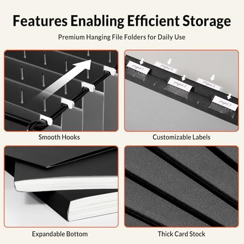 SUNEE 6 Pack Hanging File Folders,Hanging File Folders Letter Size with 1/5-cut Tabs,Black Folders,Stay Organized for Your Home and Office Bulk File and Documents - Image 3