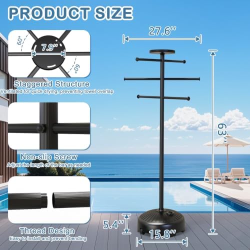 Pool Towel Rack with Wheels and Storage Tray for Indoor Outdoor Use - Image 2