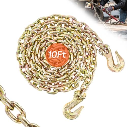 Toyo Transport Binder Chain 5/16"" x 10 FT, Heavy Duty G80 Tow Chain with Clevis Grab Hooks, 4,900 lbs Working Load Limit, Ideal for Lifting, Logging, Towing, Tie-Down, and Load Binding Applications by TOYO