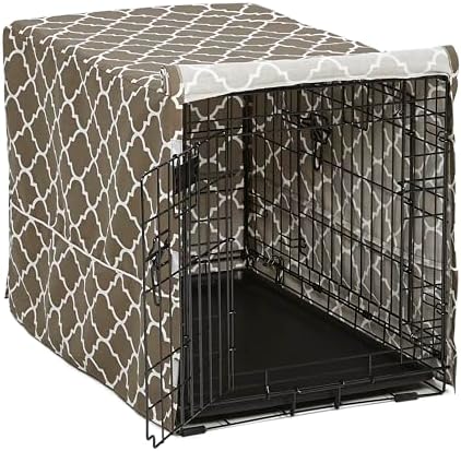 MidWest Homes for Pets Medium Dog Crate Cover with Teflon Fabric Protector, Poly-Cotton Privacy Kennel Cover Fits Most 30-inch Crates, Brown Designer Print, Washable, Reduces Barking by MidWestHomesForPets