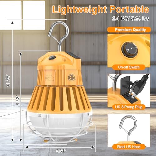 LED Temporary Work Light 100W 80W 60W Adjustable, Linkable Construction Lights 5000K Daylight, 14000LM ETL Portable Hanging Work Lighting Workshop Jobsite Light Outdoor - Image 7