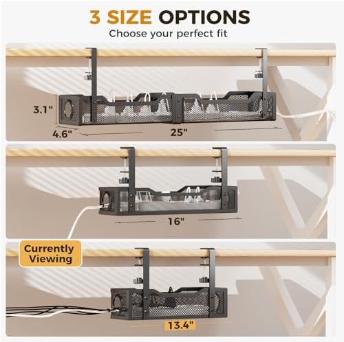 Under Desk Cable Management Tray Black, Cinati Wire Organizers No Drill, Cable Tray with Clamp for Wire Management, Cord Organization Box for Office, Home - No Damage to Desk - Image 6