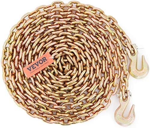 VEVOR Transport Binder Chain, 5/16''x20' Tow Chain with Grab Hooks, 4900lbs Safe Working Load, G80 Heavy Duty Chain, Logging Chain for Transporting Towing, Tie Down Binding Equipment by VEVOR