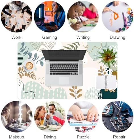 Faux Leather Large Mouse Pad, Office Desk Mat, 23.6"x13.8", Botanical - Image 6