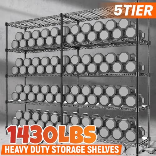 70" W Storage Shelves 1430 LBS Heavy Duty Wire Shelving, 5 Tier Adjustable Metal Garage Shelving, Pantry Kitchen Storage Rack with Liners, DIY L-Shaped Corner Shelf, 70" W x 16" D x 72" H - Image 3