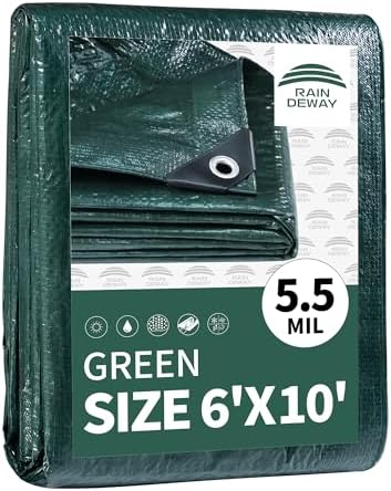 RAINDEWAY Green Tarp 6x10 Feet,5.5Mil Multipurpose Waterproof Tarps Cover by RAINDEWAY