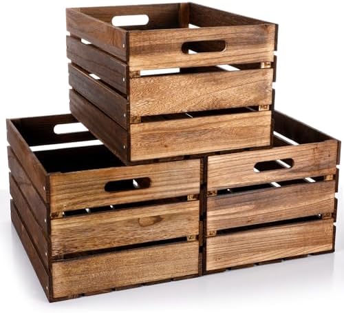 Weysat 3 Pack Large Wood Crates Box for Storage 16 Inch, Brown by Weysat