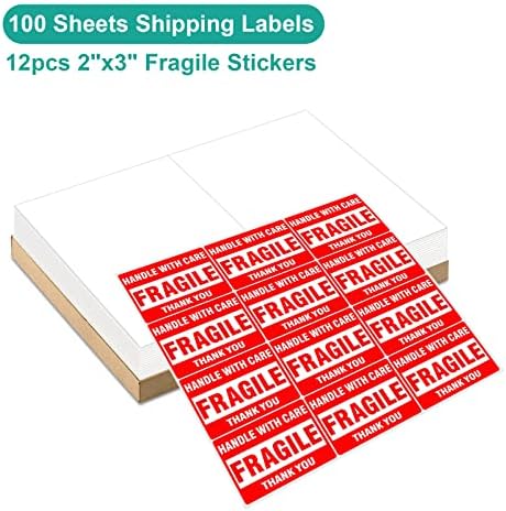 MFLABEL Half Sheet Shipping Labels - 200 Self Adhesive Sticker Sheets for Laser & Inkjet Printers, Waterproof & Smudge-Free, with 12 Free Fragile Labels for Packaging, Shipping and Crafting - Image 3