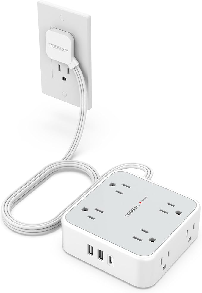TESSAN Surge Protector Power Strip, 5 Ft Flat Plug Extension Cord by TESSAN