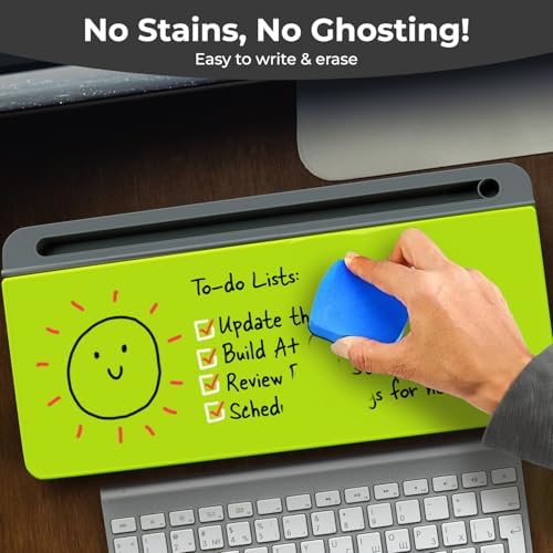 Chalkola Neon Green Glass Desktop Whiteboard with Storage - Dry Erase Board - Image 5