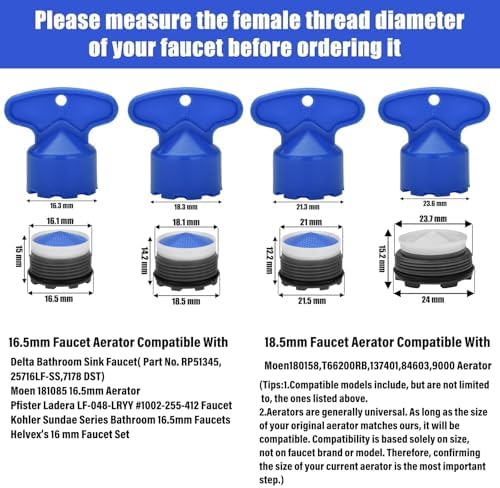 12 Pieces Faucet Aerators with Faucet Aerator Removal Tool Water Saving Flow Restrictor Set Replacement Part for Bathroom or Kitchen,4 Size(M16.5 18.5 21.5 24 mm) - Image 2