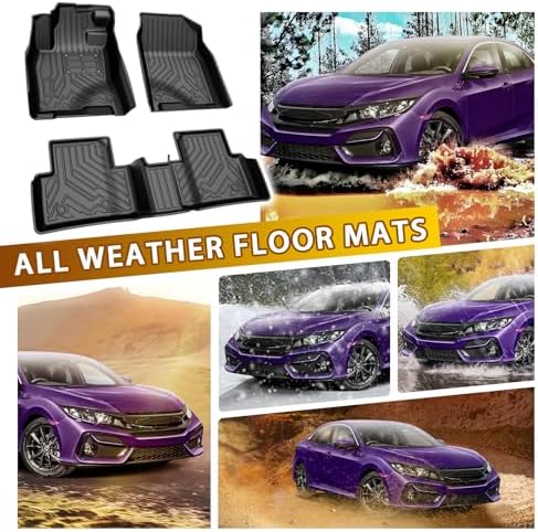 Powerty Floor Mats for 2016-2021 Honda Civic Coupe/Sedan/Type R, 2017-2021 Honda Civic Hatchback All Weather 3D TPE Anti-Slip Car Liners for 1st & 2nd Row Accessories - Image 5
