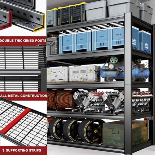 67" W Garage Shelving Heavy Duty, 18" D Garage Shelves, 78" H Adjustable Storage Shelving Unit, 5 Tier Commercial Metal Shelves for Warehouse, Basement, Shop, 67" W x 18" D x 78" H - Image 6