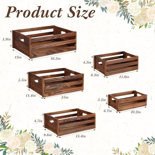 CroBlissful 5 Pack Wooden Crates for Display Rustic Nesting Crates, Brown - Image 2
