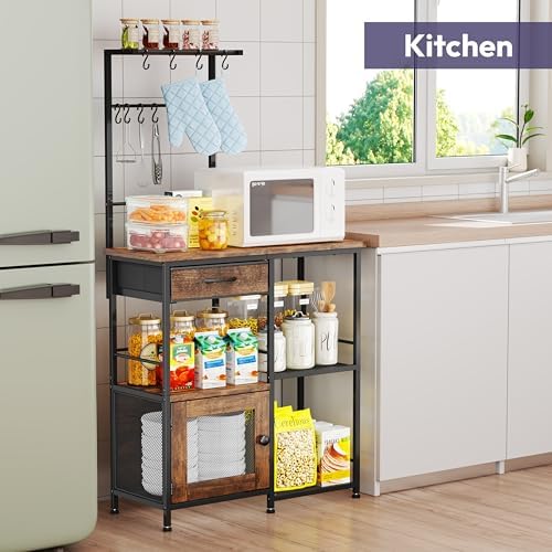 SWTYMIKI Coffee Bar with Hanging Rack - Farmhouse Coffee Stand Station Multi-Purpose Buffet Sideboard Cabinet with Drawers - Kitchen Bar Table for Living Room, Corner, Small Space, Espresso - Image 5