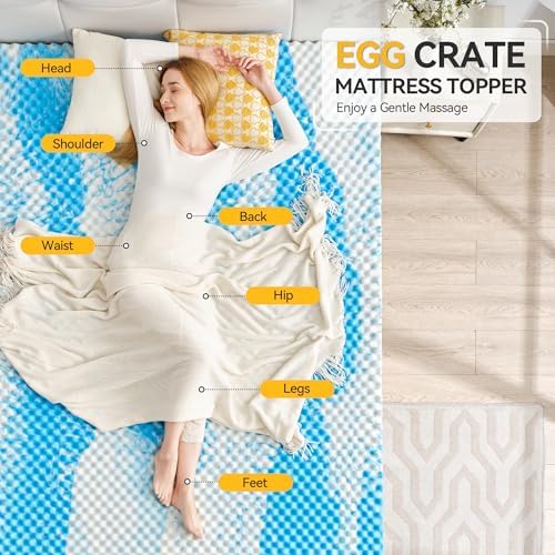 SINWEEK 3 Inch Egg Crate Memory Foam Mattress Topper Twin XL, Twin Extra Long Mattress Pads for College Dorm Room, Pressure Relieve CertiPUR-US Certified,39x80 Inches, Blue - Image 2
