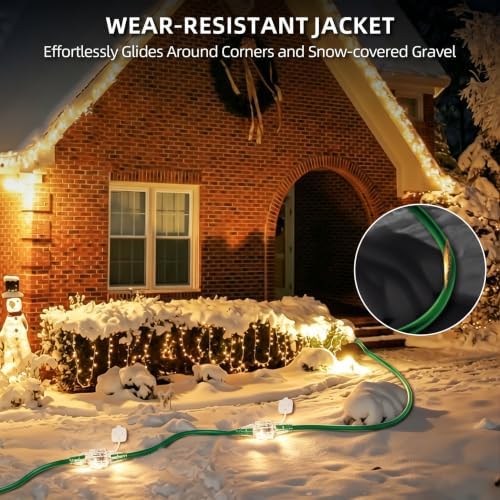 Christmas 50 FT Outdoor Extension Cord with Multiple Outlets, 6 Evenly Spaced Outlets with Indicator Lights, 16/3 SJTW Weatherproof Power Cord Outdoor for Christmas, Halloween, Holiday Decorations - Image 6