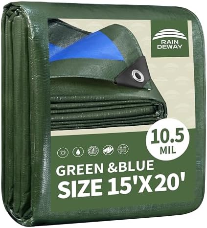 RAINDEWAY 15x20 Feet Tarps Heavy Duty Waterproof 10.5 Mil Outdoor Poly Tarp by RAINDEWAY
