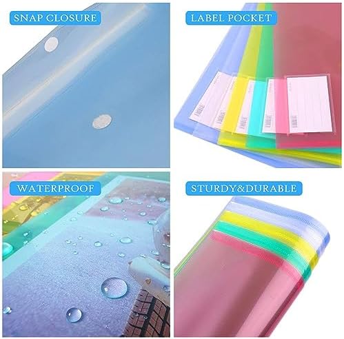 10 Pack Plastic Envelopes for Documents, Clear Folders with Label Pockets, 5 Colors 2 Each, Clear Poly File Folders Letter Size/A4, Hook and Loop Closure,Document Envelopes for School Office Home - Image 3