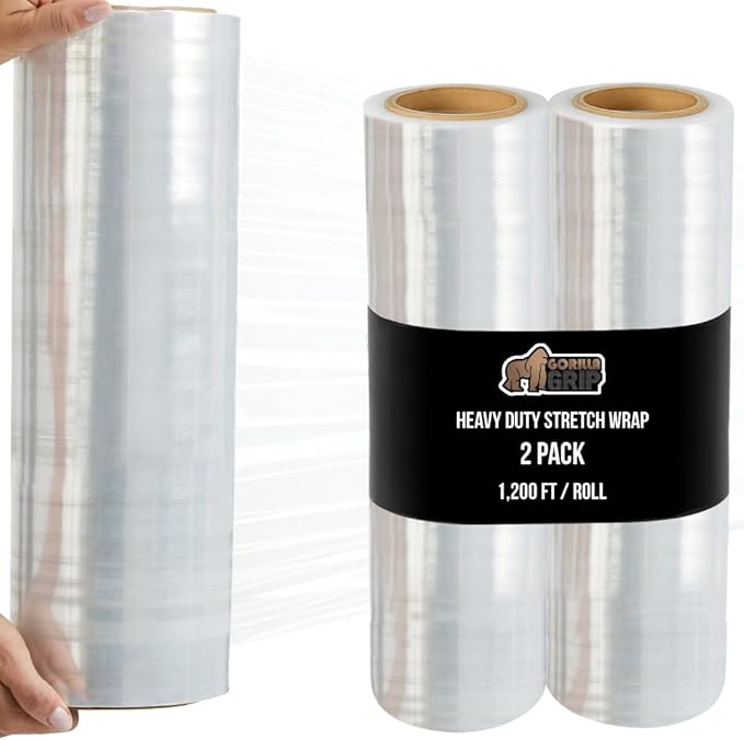 GORILLA GRIP 500% Stretch Film Heavy Duty Plastic, 2 Pack 1200ft Shrink Wrap by GorillaGrip