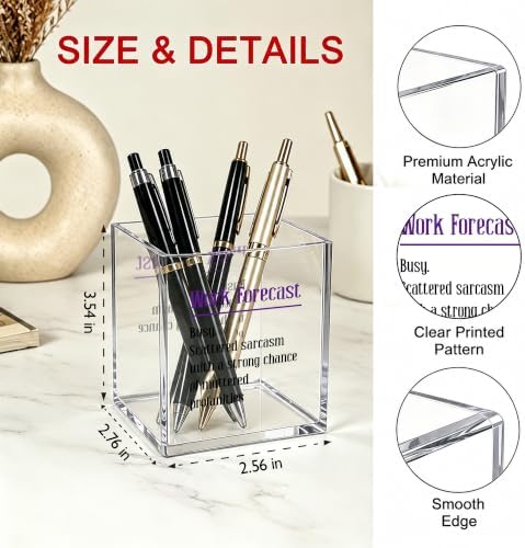 Funny Office Acrylic Cosmetic Pen Pencil Holder Cup, Work Forecast Cute Pencil Organizer, Minimalist Unique Desk Accessories, Humor Gag Sarcastic Gifts for Women Men Boss Employee（A13） - Image 2