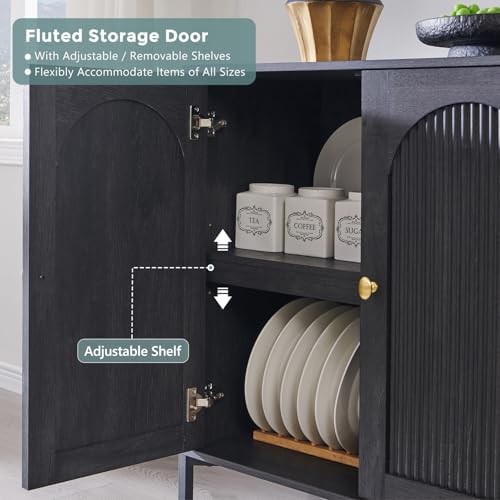 IFGET 92.63" W Modern Arch Sideboard Buffet Cabinet with Storage, Dark Grey - Image 4