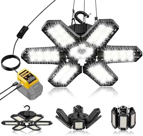 LED Work Light Compatible with Dewalt 20V Battery - 68W 6800LM Ceiling Flood Light 6+1 Deformable Panels Garage Light with Type-C & USB-A, Emergency Camping Light for Shed, Workshop, Job Site by TANHEYIN