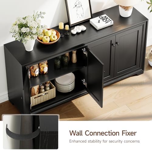 ONBRILL 60" Buffet Cabinet with Storage, 4 Doors & Adjustable Shelves Black - Image 5