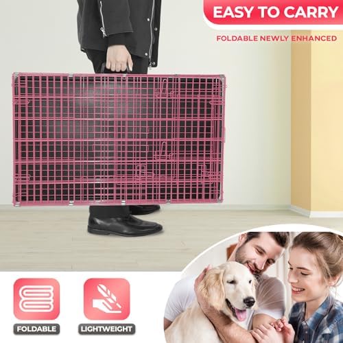 FDW | 48" Foldable Metal Dog Crate | Pink | Cage for XL Dogs - Image 5