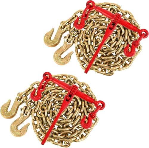 2Pcs Chain and Binder Kit, 5/16"-3/8" Ratchet Load Binders 9200 lbs Load Limit, 5/16 in ×10 ft Chains, Load Transport Binder Chain with Grappling Hook,for Industrial, Agricultural, Logging by MERXENG