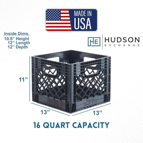 Hudson Exchange 13 x 13 x 11" (16 Quart, 4 Pack) Mesh Commercial Grade Milk Crate Handled Storage Container Tote, Black - Image 2
