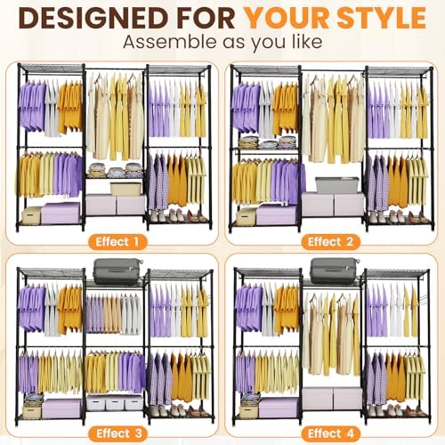 Heavy Duty Clothes Rack, Portable Closets with 6 Rods & 6 Shelves - Image 4