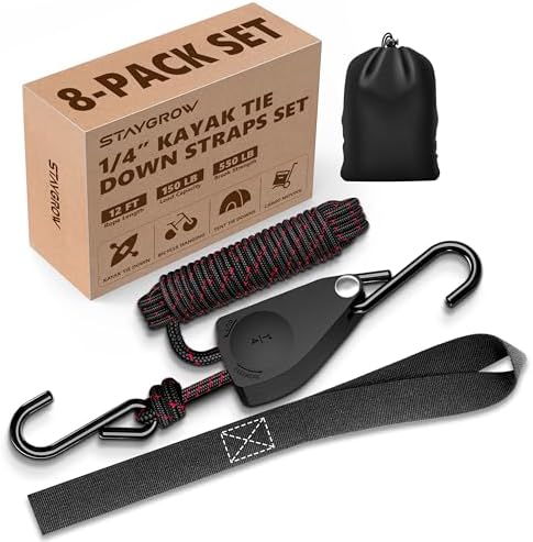 Kayak Straps Tie Downs 8 Pack Set, Adjustable Ratchet Tie Down Straps by STAYGROW