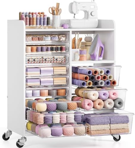 APEXCHASER 12-Drawer Storage Cabinet with Wooden Top and Open Shelf, White by APEXCHASER