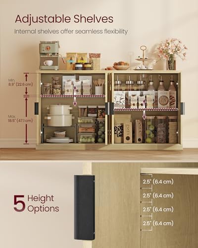 VASAGLE Contemporary Buffet Cabinet with Adjustable Shelves, Fluted Doors - Image 4