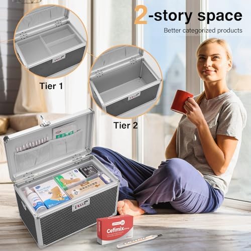 Medicine Lock Box with Combination Lock - 15 x 8.7 x 9.4 Inches - First Aid Safe Medication Storage Box, Personal Items Safe Case for Home and Outdoor - Black - Image 6