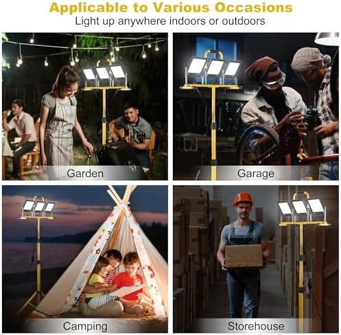 30000 Lumen Work Lights with Stand, 3 Adjustable Head LED Work Light, with Adjustable and Foldable Tripod Stand, Waterproof Lamp with 6500 Kelvin Color Temperature - Image 6