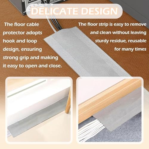 20 Feet Floor Cable Covers,Wire Storage Cover Used to Protect The Cable,Cord Cover with Adhesive Tape for Carpet,Tiles,Wooden Floors and Any Floor Surface (Gray) - Image 4