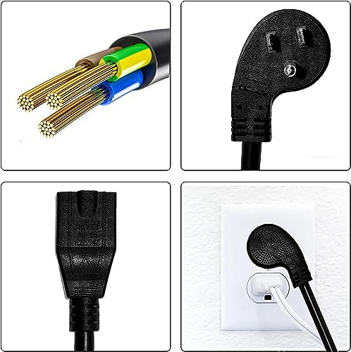 Miady Flat Plug Extension Cord 1 Ft, 90 Degree Plug Adapter, 3 Prong Grounded Wire Short Angle Power Cable Black ETL Listed (2-Pack, 13 Amp, 125 Volts, 1625 Watts) - Image 5