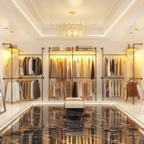 Aheaplus Industrial Pipe Clothing Rack, 79.7'' Closet System with LED Light - Image 5