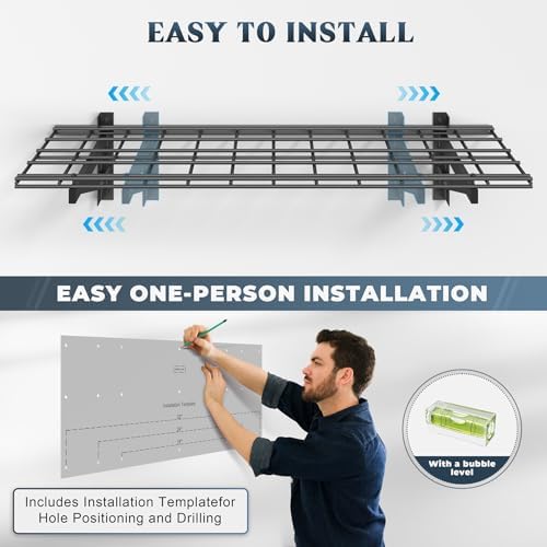 Jusgym 2 Pack Wall Mounted Garage Shelving, 1x4ft, 700lbs Integrated Grid - Image 4