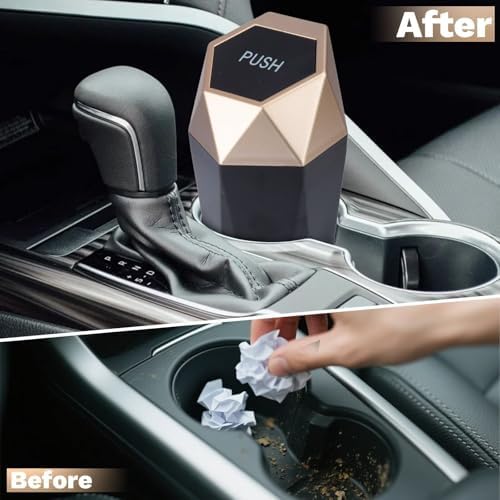BFXM Car Trash Can Small Trash Bin with Lid Accessories for Women Gold 2Pcs - Image 3