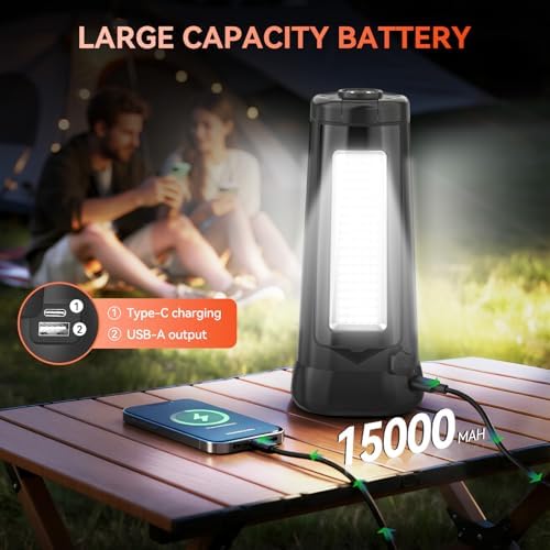 15000mAh Rechargeable Camping Light with Stand, Cordless Work Light, Black - Image 5