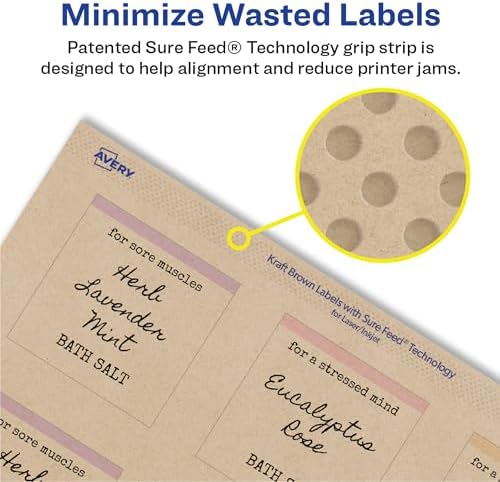 Avery Kraft Brown Square Labels with Sure Feed Technology, 2" x 2", Print to the Edge, Laser/Inkjet Printable Labels, 300 Total (22846) - Image 4